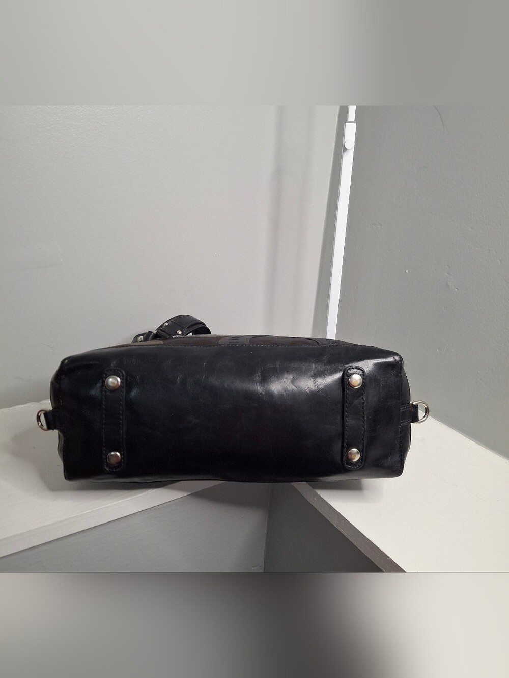 Coach Ashley Signature Patchwork Satchel Brown Black Leather Canvas Shoulder Bag - Picture 4 of 6
